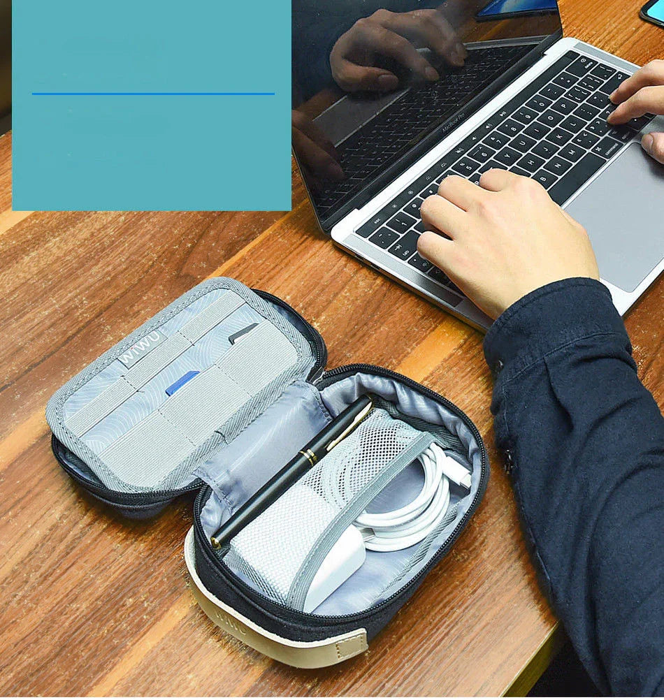 Wiwu Camou Travel Pouch With Cable Go Through Slot - Blue - Tashqila Wiwu Camou Travel Pouch With Cable Go Through Slot - Blue - Tashqila